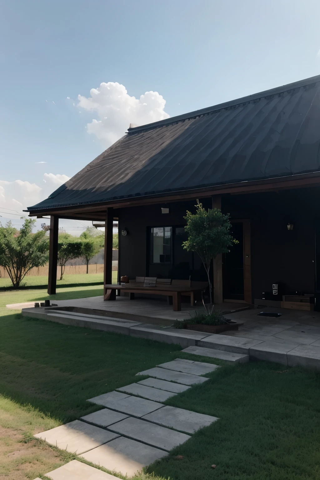 but dont change the whole picture just add a tree on left side and change roof color to black