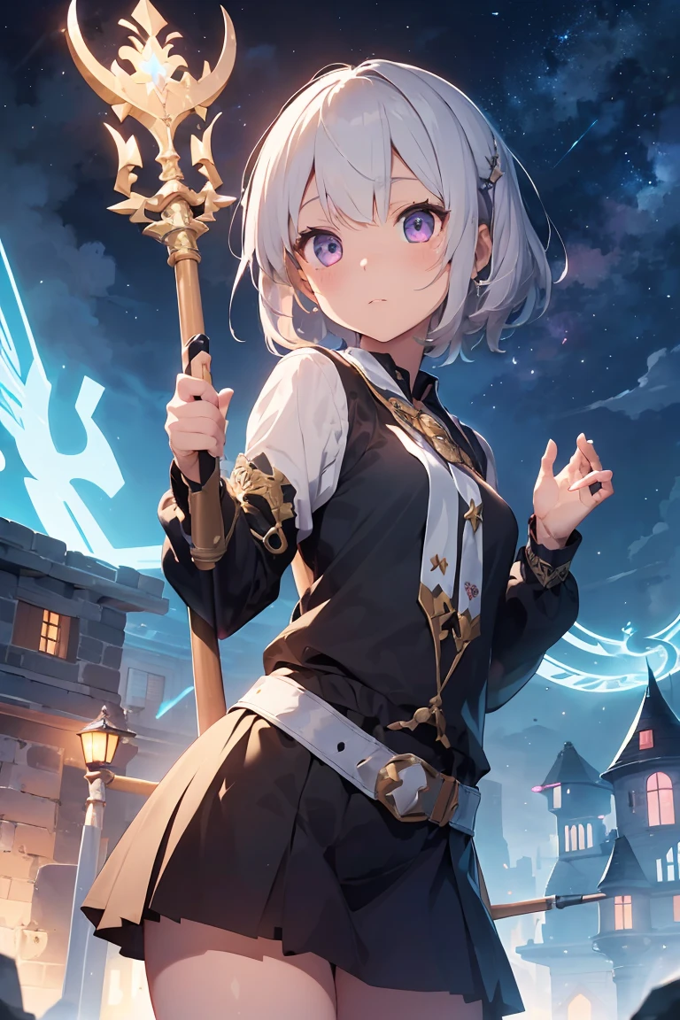 masterpiece,Highest quality,Super detailed,Highly detailed CG,High resolution,Highly detailed skin,Perfect Anatomy,Trick him?Fantastic details,Cowboy Shot,Purple eyes,lipstick,eyeliner,eye shadow,thin,Shiny skin,Medium chest,Bobcut,Silver Hair,Shiny Hair、(of Legends, Mythical Glowing Staff:1.6),(棒の先端はかわいい猫のFoot shapeをしています:1.6),(Look out for the cat-shaped stick:1.6),(Battle at the Demon Castle:1.5),The handle of the cane is smooth and fits comfortably in your hand..、There is a cat at the end of the road&#39;Foot shape.。The paw pads are covered with a soft texture..、Feels warm to the touch。At the tip of the stick、It is decorated like a cat&#39;nails.、The glow gives off a mysterious light。

The whole staff、Carved with ancient writings and magical symbols.、The design is mysterious and beautiful.。The stick is strong.、at the same time, Gives a sense of elegant energy.。Not only does it give its owner strength and protection,,、It exists as a source of wisdom and courage..。