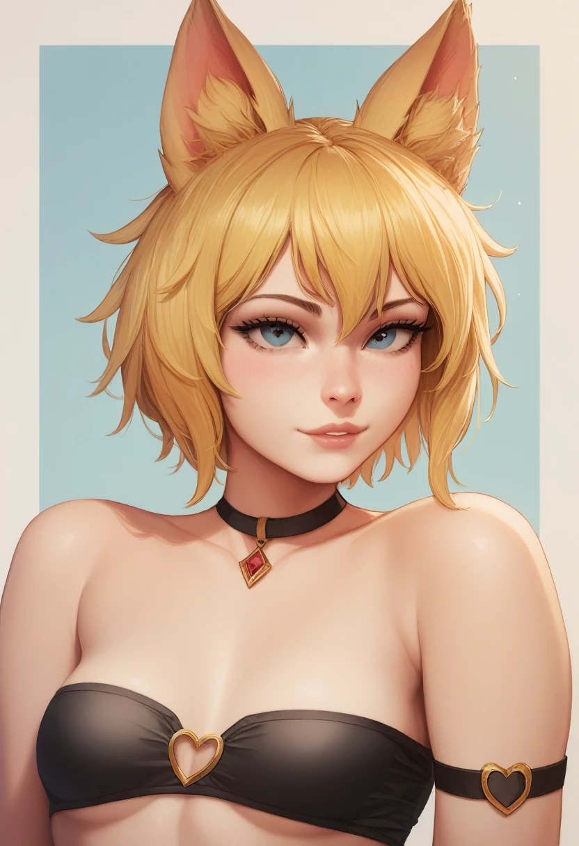 (score_9, score_8_up, score_7_up, score_6_up, score_5_up, score_4_up), masterpiece, best quality, high_resolution, 8k, UHD, 1girl, detailed, extremely detailed, best anatomy, (small breasts), short hair, yellow hair, messy hair, animal ears, neckband, nsfw, 