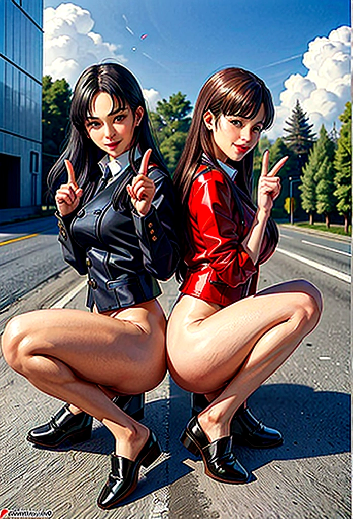 Two Russian girls, Having anal sex outdoors and laughing, Crab crotch squat、 Urinating with the double peace sign.