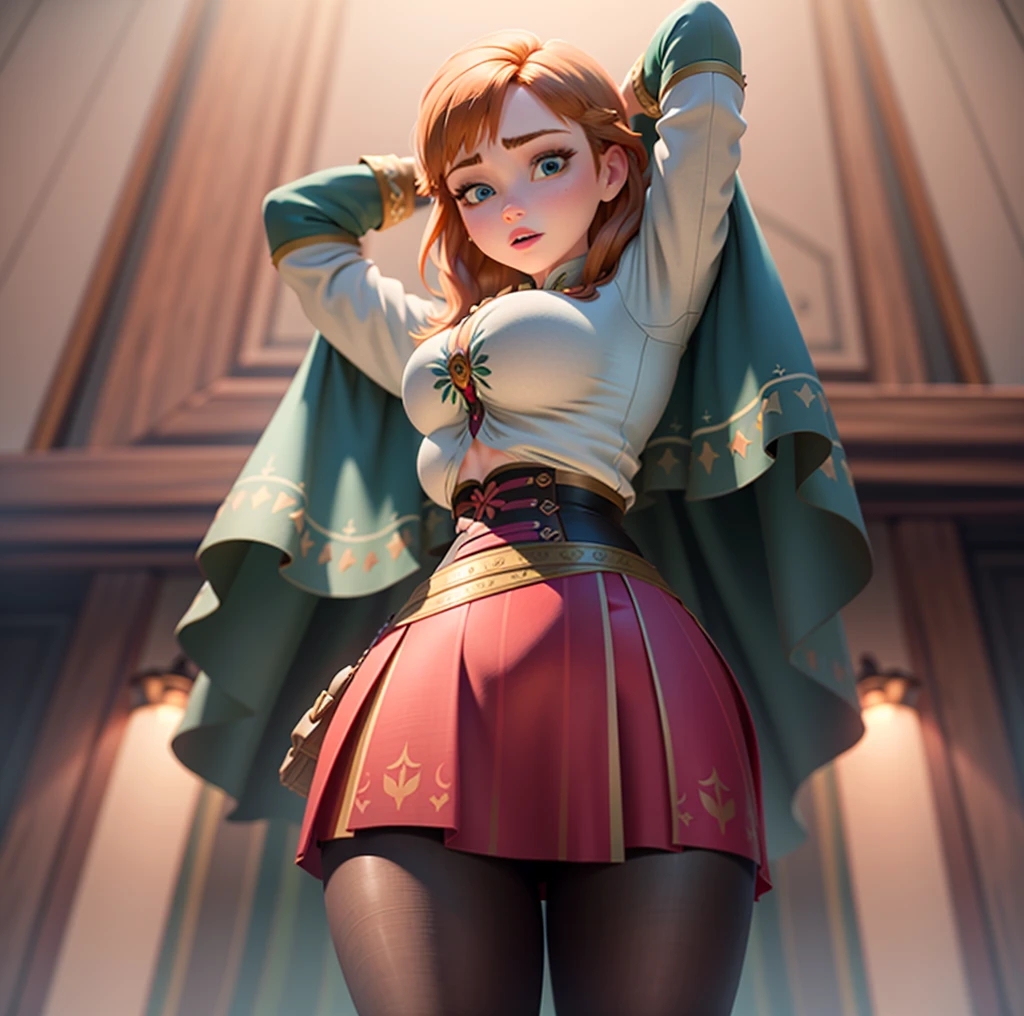 Anna of Arendelle lifting her skirt, big boobies, thick-thighs, under, Low angle, perfectbody, delicious, glued clothes