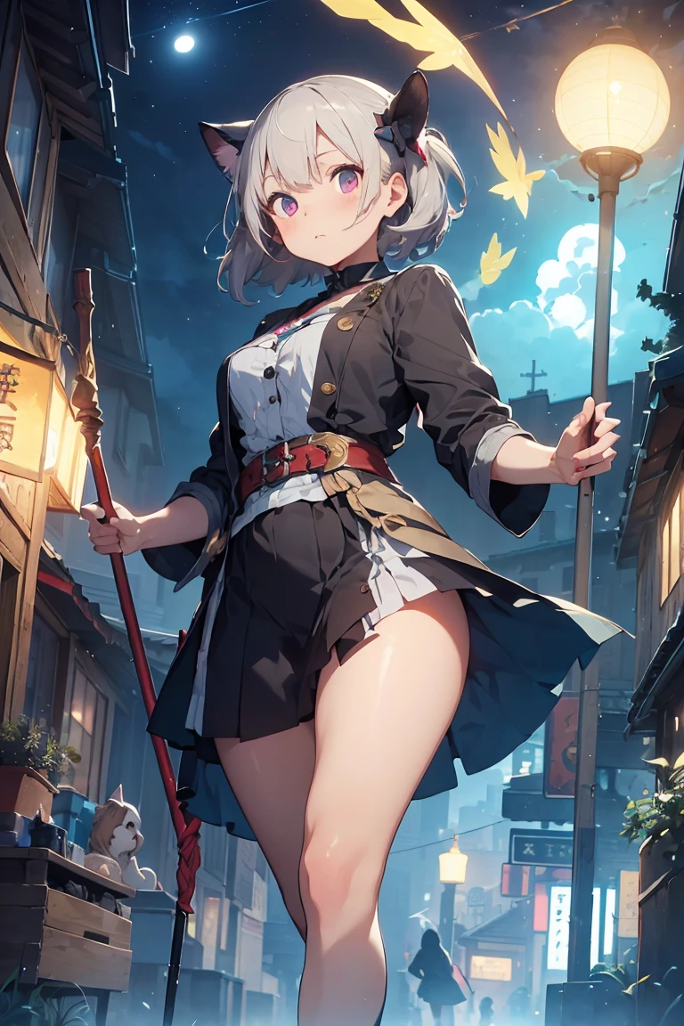 masterpiece,Highest quality,Super detailed,Highly detailed CG,High resolution,Highly detailed skin,Perfect Anatomy,Trick him?Fantastic details,Cowboy Shot,Purple eyes,lipstick,eyeliner,eye shadow,thin,Shiny skin,Medium chest,Bobcut,Silver Hair,Shiny Hair、(of Legends, Mythical Glowing Staff:1.6),(棒の先端はかわいい猫のFoot shapeをしています:1.6),(Look out for the cat-shaped stick:1.6),(Battle at the Demon Castle:1.5),The handle of the cane is smooth and fits comfortably in your hand..、There is a cat at the end of the road'Foot shape.。The paw pads are covered with a soft texture..、Feels warm to the touch。At the tip of the stick、It is decorated like a cat'nails.、The glow gives off a mysterious light。
The whole staff、Carved with ancient writings and magical symbols.、The design is mysterious and beautiful.。The stick is strong.、at the same time, Gives a sense of elegant energy.。Not only does it give its owner strength and protection,,、It exists as a source of wisdom and courage..。