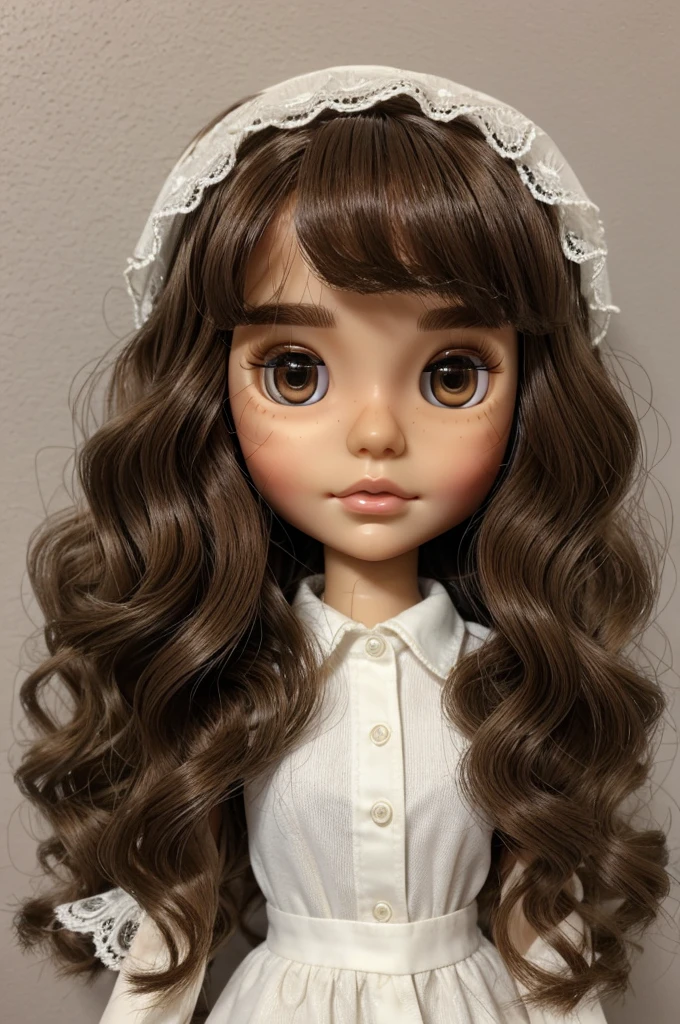 Blythe doll, Wavy brown uncapped hair, brown eyes with eyelashes Skin a little white