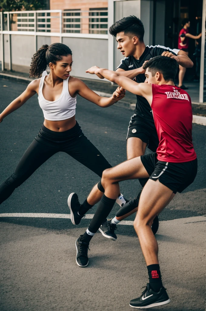 Two young people fighting