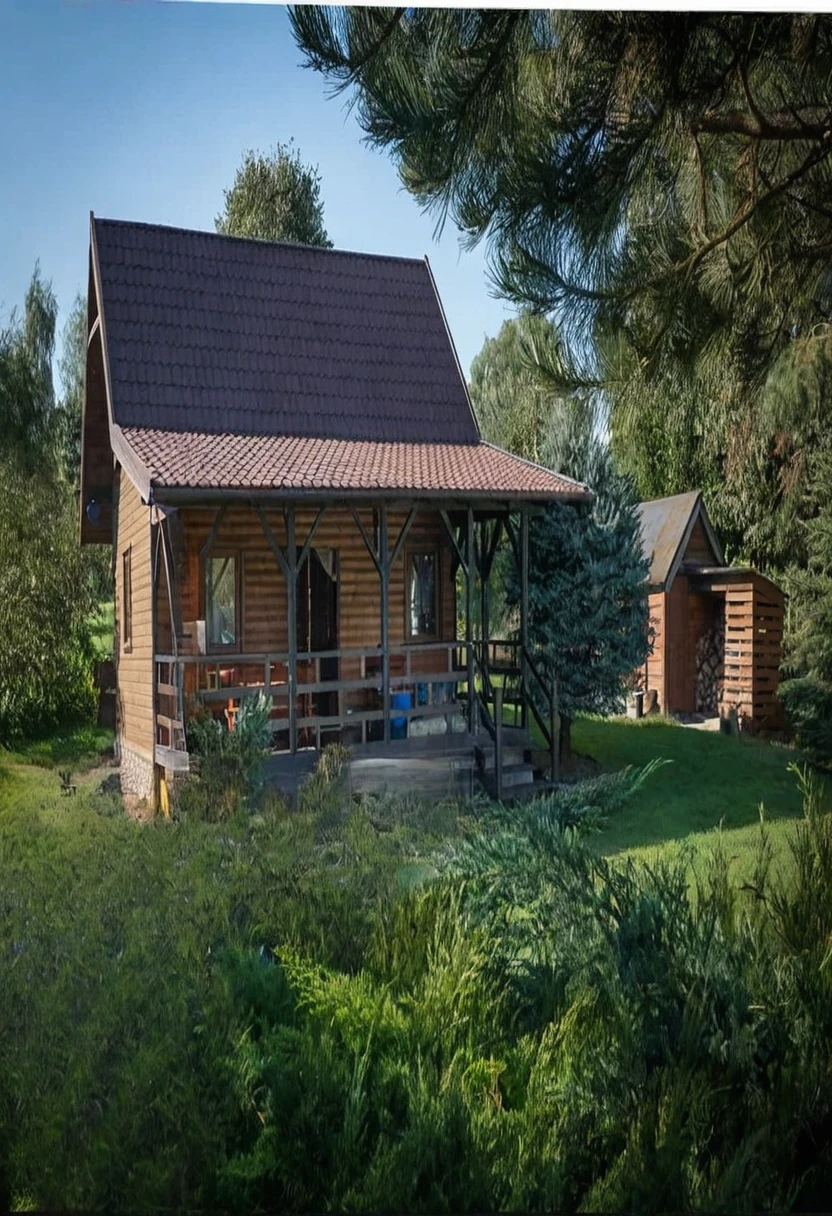 add a tree on the left, switch the roof to black