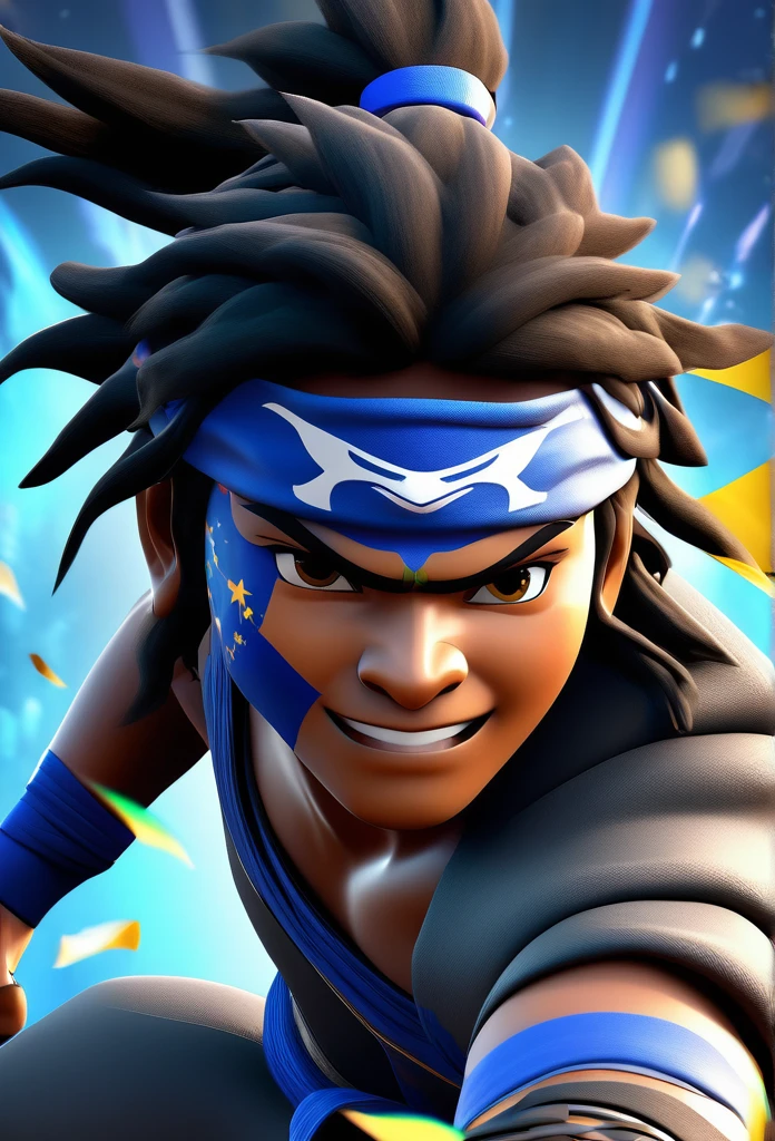 A captivating 3D in different poses rendering of a small, black Brazilian male character, dressed like a ninja, showcases impressive agility and strength. The character performs dynamic attack poses with confidence and determination, exuding a sense of national pride and identity through the ninja mask, which is highlighted by a vibrant Brazilian flag. The dark and enigmatic background accentuates the character's exceptional abilities, making him the center of attention. This mesmerizing avatar design is perfect for a profile photo in the Legends mobile game, blending illustration and 3D rendering to create a truly immersive experience., illustration, 3d render