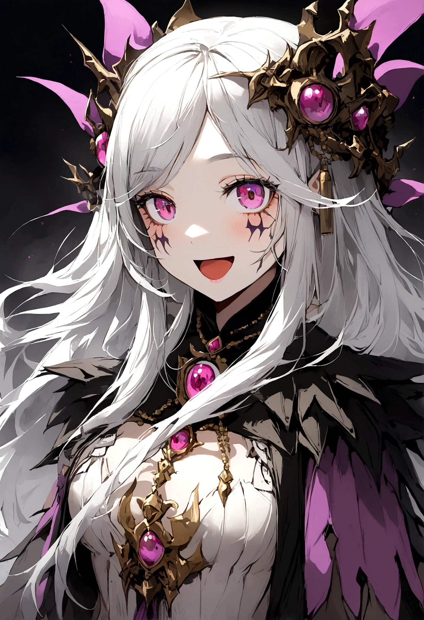 1girl, :D, corruption, long hair, white hair