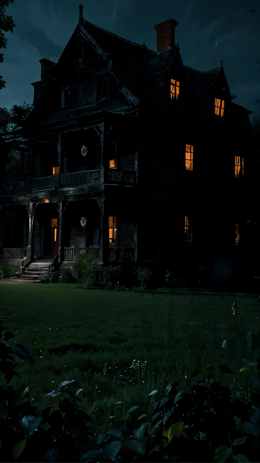 A haunted old house at night
