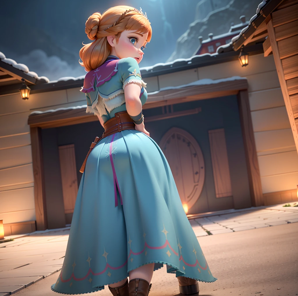 Anna of Arendelle getting up showing her ass, angle from behind, low angle