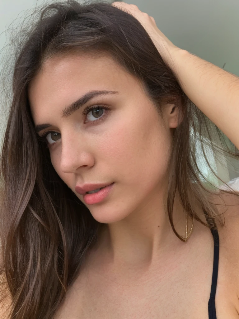 Beautiful Ukrainian girl,20 ans, dark brown eyes, visage innocent, thin and pointed nose, Longhaire, Athletic body, en sous vêtement, high resolution, head of&#39;artwork, best quality, intricate details, very detailed, sharpness, detailed skin, realistic skin texture, texture, detailed eyes, Professionnel, 4K, shot in Canon, 85 millimeters, shallow depth of field, Kodak Vision Color, extremely detailed, A picture_\(ultras\), photorealistic, realistic, Post-traitement, maximum detail, roughness, real life, Un hyper realistic, la photographie, 8k uh, la photographie