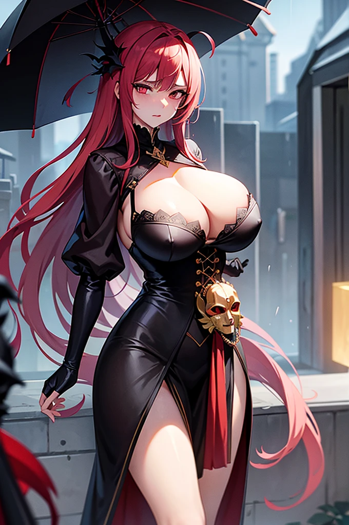 CovenSLL, Ablaze, magie, mask, NinymGP, hair ornament, best qualityer, work of art, high resolution,breasts big,look of hatred,raining in the background