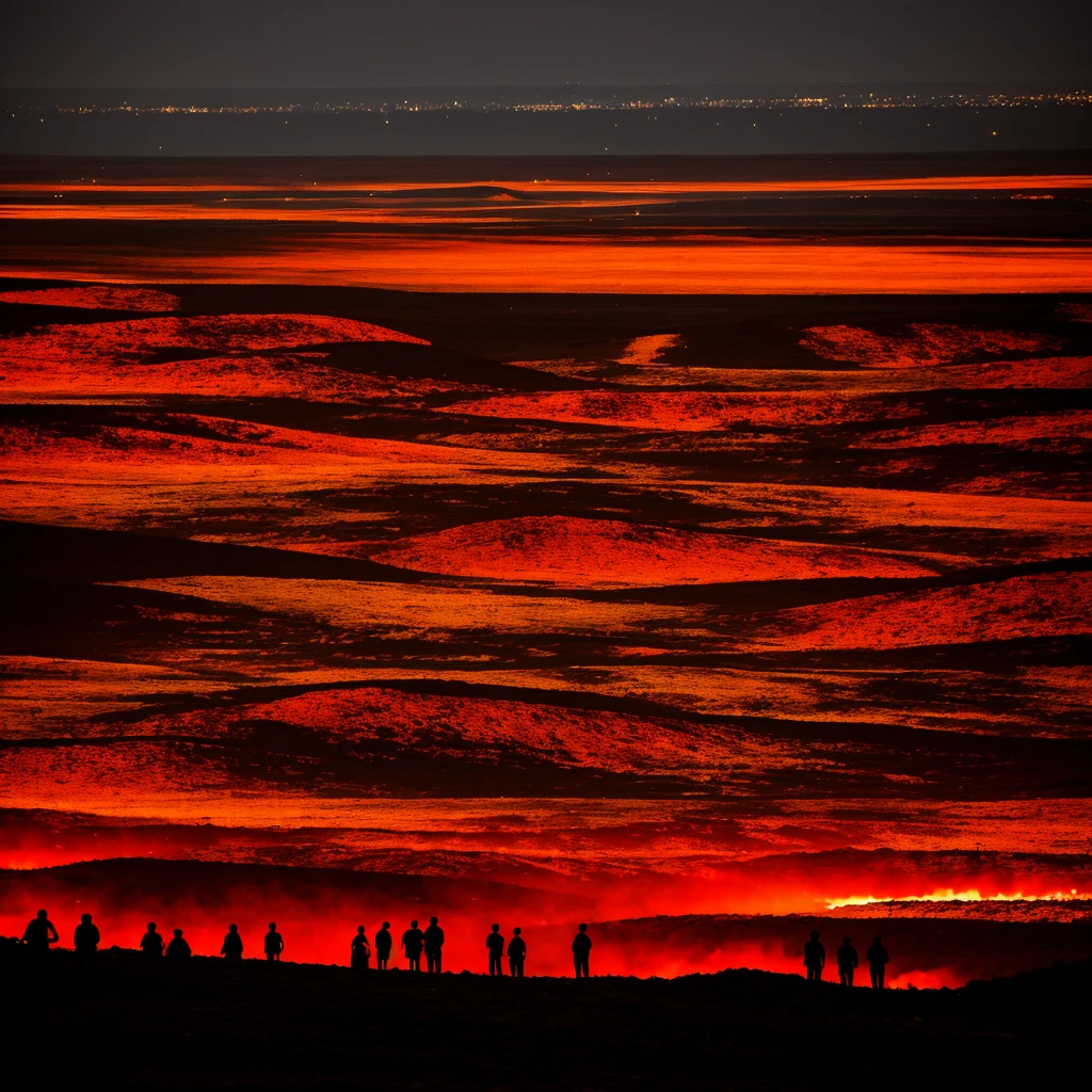 landscape of people in dark red hell 