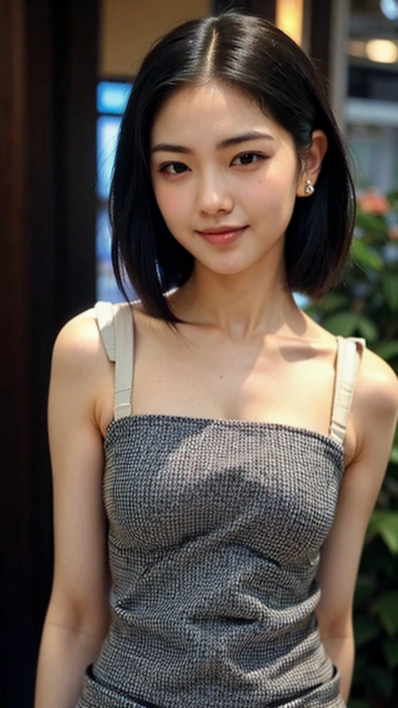 (1 woman:1.99)、(Wide forehead、Very short hair、Very small amount of hair、Forehead、Fuji frame:1.1)、Sunburn、、Naughty、Happy expression、満面のsmile、Weakness、I feel very comfortable alone、(American Diner Clerk),((Very sleepy、Improves skin texture,smile、Narrow eyes、Very weak eyesight、Very weak eyeliner、Half-closed eyes、I know the shape of your head、Oval Face))、(slicked back hair:1.25)、Photographic, Raw photo, Mastepiece, Highly detailed photos, Digital SLR, Photo-realistic 1.4, Super hello nothing, Best Quality,(standing、tilting your head、whole body:1.7)