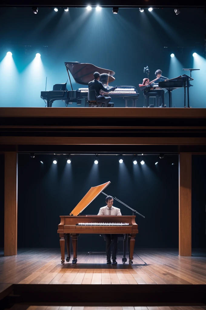 Background, with musical keyboard in a scene