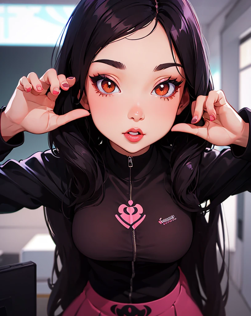 There is a woman posing for a photo in front of a computer, He nods, Hermosa Delphine, Ilya Kuvshinov con cabello largo, Streamer de Twitch, Ilya Kuvshinov. 4 thousand, ig studios anime style, Ilya Kuvshinov and Artgerm, inspired by anime, y 2 k Cutecore Clowncore