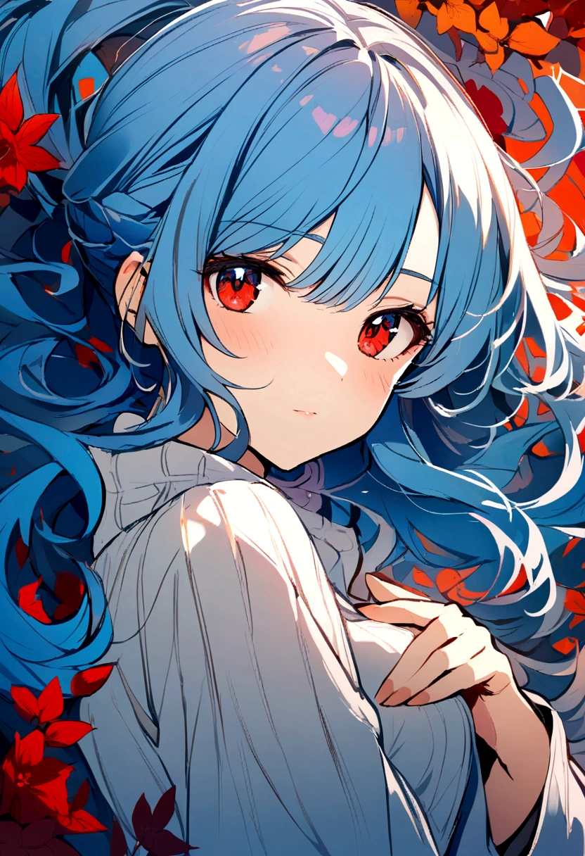 A girl with blue hair and red eyes