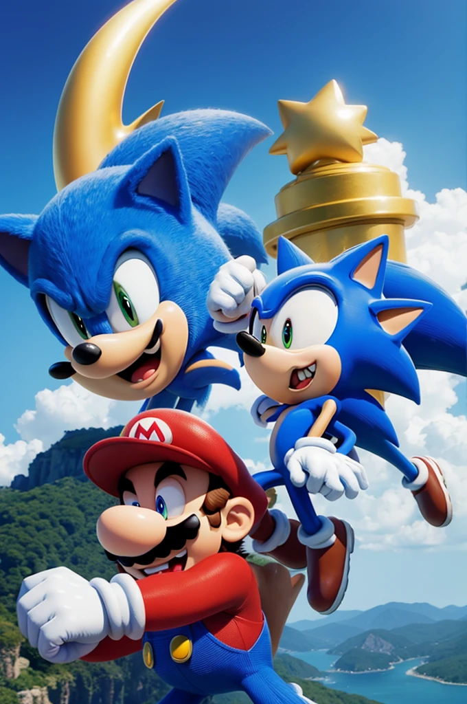 Super Mario fighting with Sonic