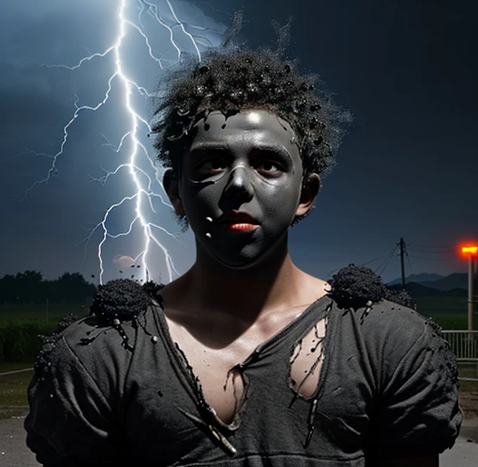 A boy covered in soot gets electrocuted by lightning in a comedy drama