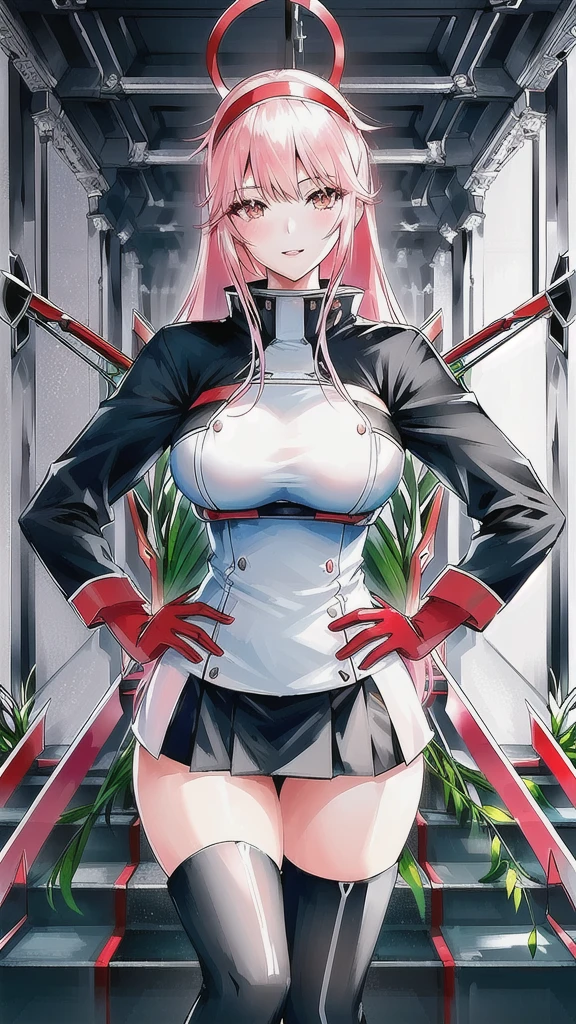 (zero_two_001:1.4), thicc school 1girl wearing thighhighs pleated skirt, (an archer:1.5), gorgeous features, clear face, symmetrical face, beautiful face, rendered eyes, detailed eyes, beautiful hair, smile, long legs, [thick|slender] bare thighs, thigh gap, natural breasts, symmetrical breasts, perfect breasts, anatomy, athletic, fit, in shape, exotic, alluring, mature, masterpiece portrait, extreme detail, (character focus:1.4), highly detailed, 8k octane, HDR, ultra detailed, best quality, highest quality, realistic lighting, hyperdetailed