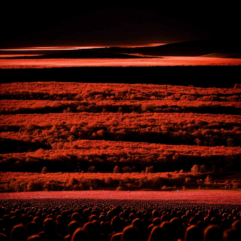 landscape of people in dark red hell