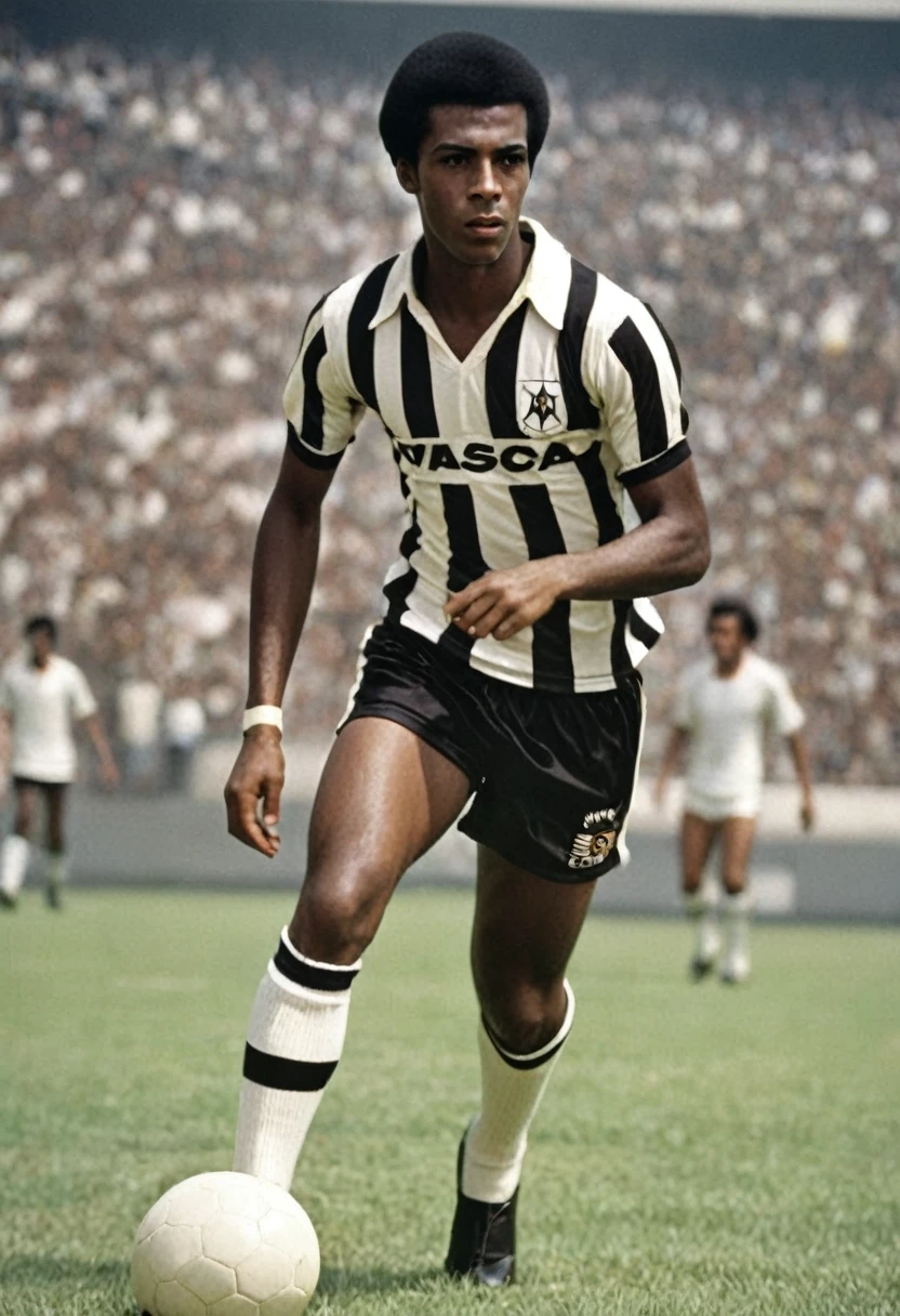 Create Antônio a young black man, football player in the year 1970. Now at 24 years old, after shining at Santos, he transferred to VASCO DA GAMA where he also made history and became more of an idol.