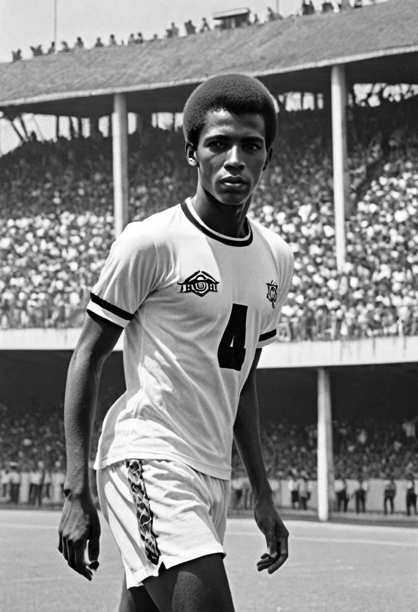 Create Antônio a young black man, football player in the year 1970. Now at 24 years old, after shining at Santos, he transferred to VASCO DA GAMA where he also made history and became more of an idol. 