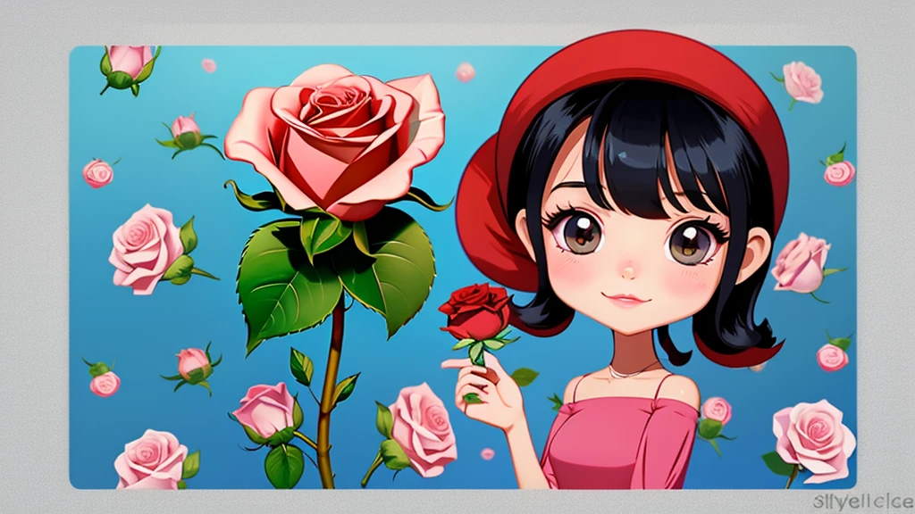 a rose as a cute cartoon character --stylize 1000 --weird (10-25) V6