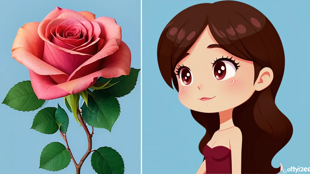 a rose as a cute cartoon character --stylize 1000 --weird (10-25) V6