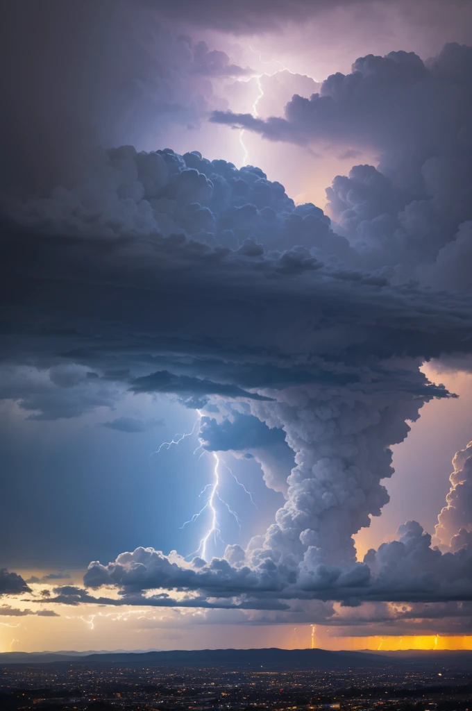 clouds, great lightning falling from the sky and hitting the earth