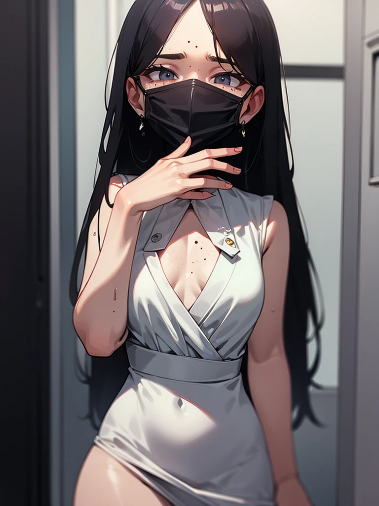 (ugly face female) , (Freckles on face:0.9) , Ugly expression , shy geek , perfect beautiful body , Too much exposed skin luxury party dress , clothed erotica , Chest protrusion
