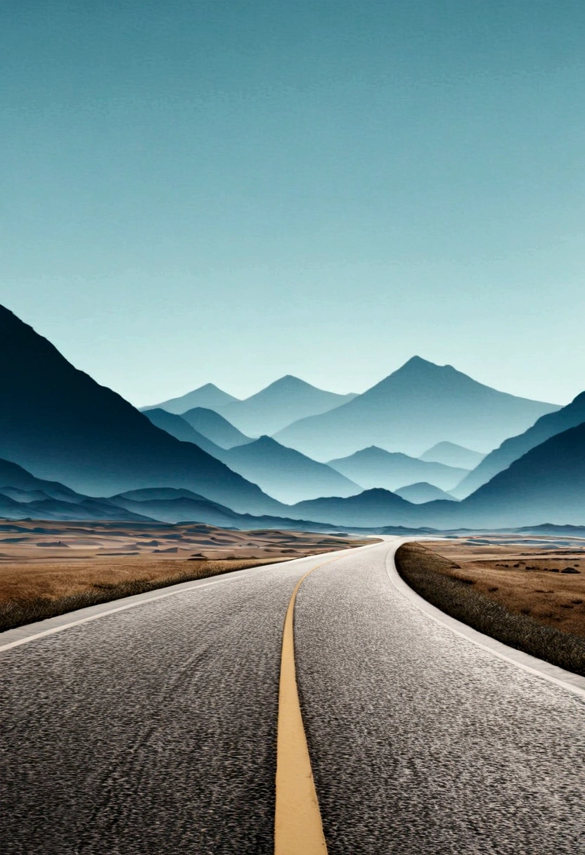 There is a long road through the mountains in the background of the sky, road between hills, traveling through the mountains, mountain in background, Long road, Wagas, empty road in the middle, open road, mountain range in background, minimal background, Road, empty road, mountain in background, artwork about a road to , minimalistic background, mountains background