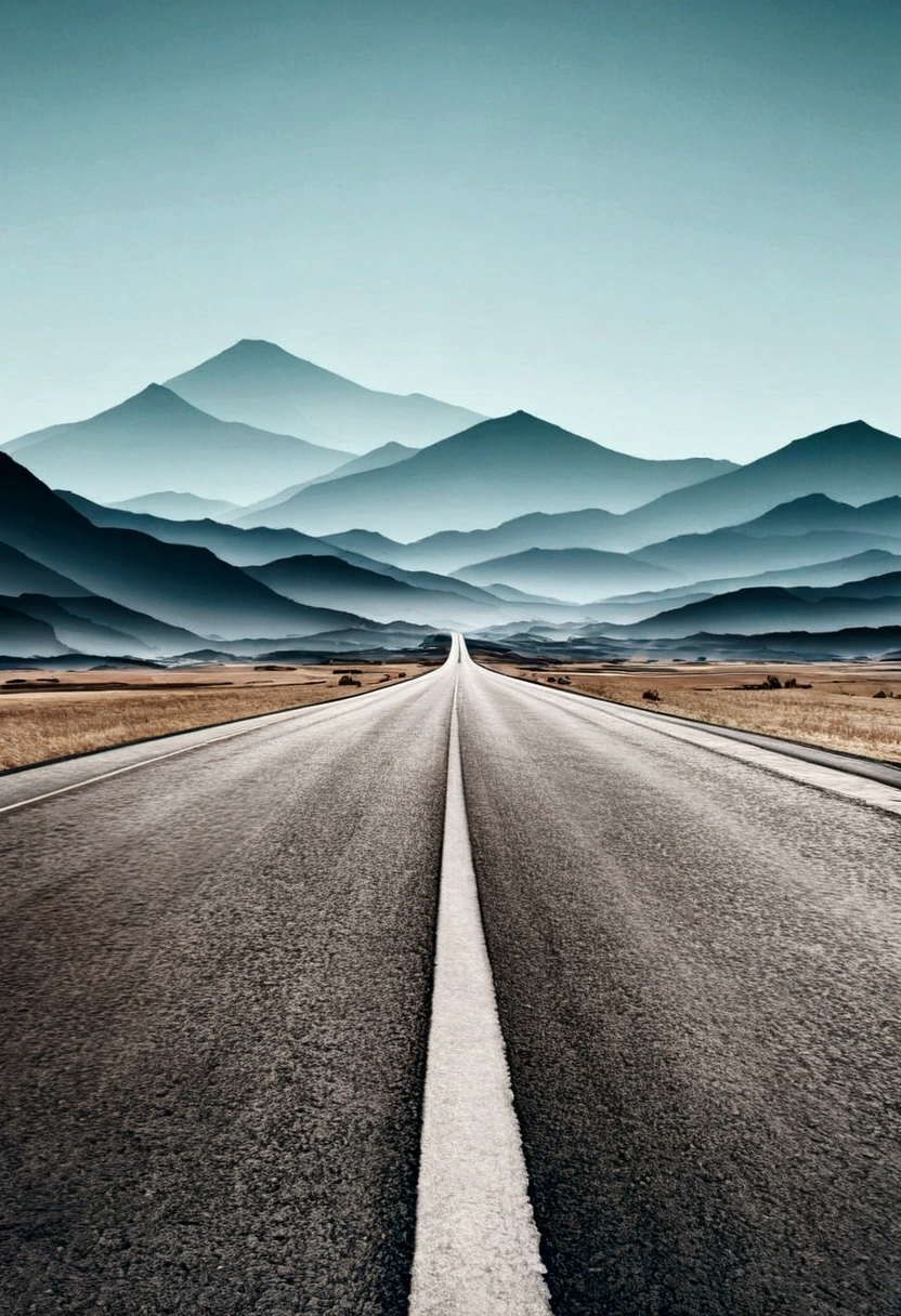 There is a long road through the mountains in the background of the sky, road between hills, traveling through the mountains, mountain in background, Long road, Wagas, empty road in the middle, open road, mountain range in background, minimal background, Road, empty road, mountain in background, artwork about a road to , minimalistic background, mountains background