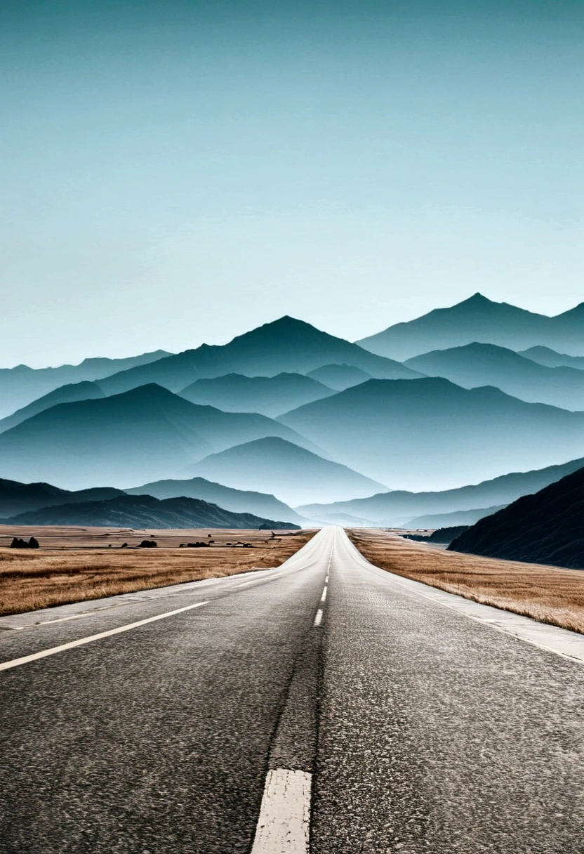 There is a long road through the mountains in the background of the sky, road between hills, traveling through the mountains, mountain in background, Long road, Wagas, empty road in the middle, open road, mountain range in background, minimal background, Road, empty road, mountain in background, artwork about a road to , minimalistic background, mountains background