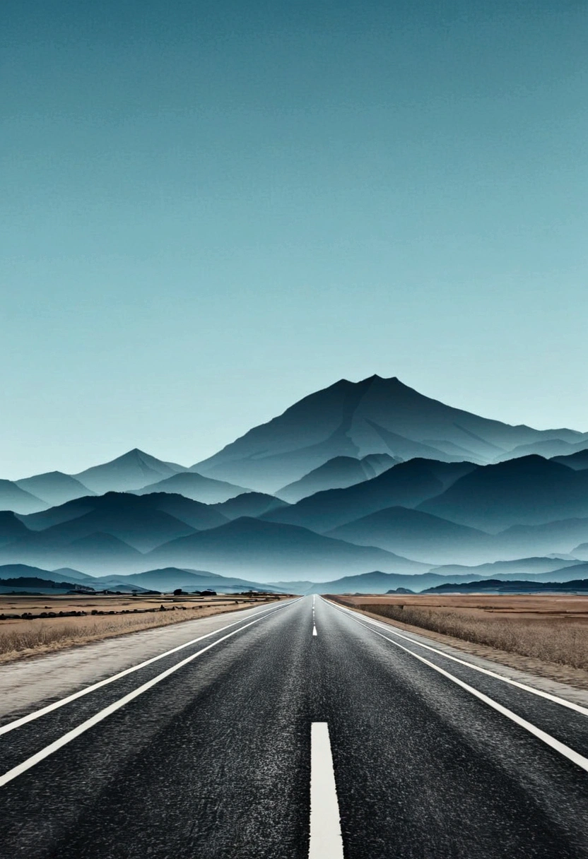 There is a long road through the mountains in the background of the sky, road between hills, traveling through the mountains, mountain in background, Long road, Wagas, empty road in the middle, open road, mountain range in background, minimal background, Road, empty road, mountain in background, artwork about a road to , minimalistic background, mountains background