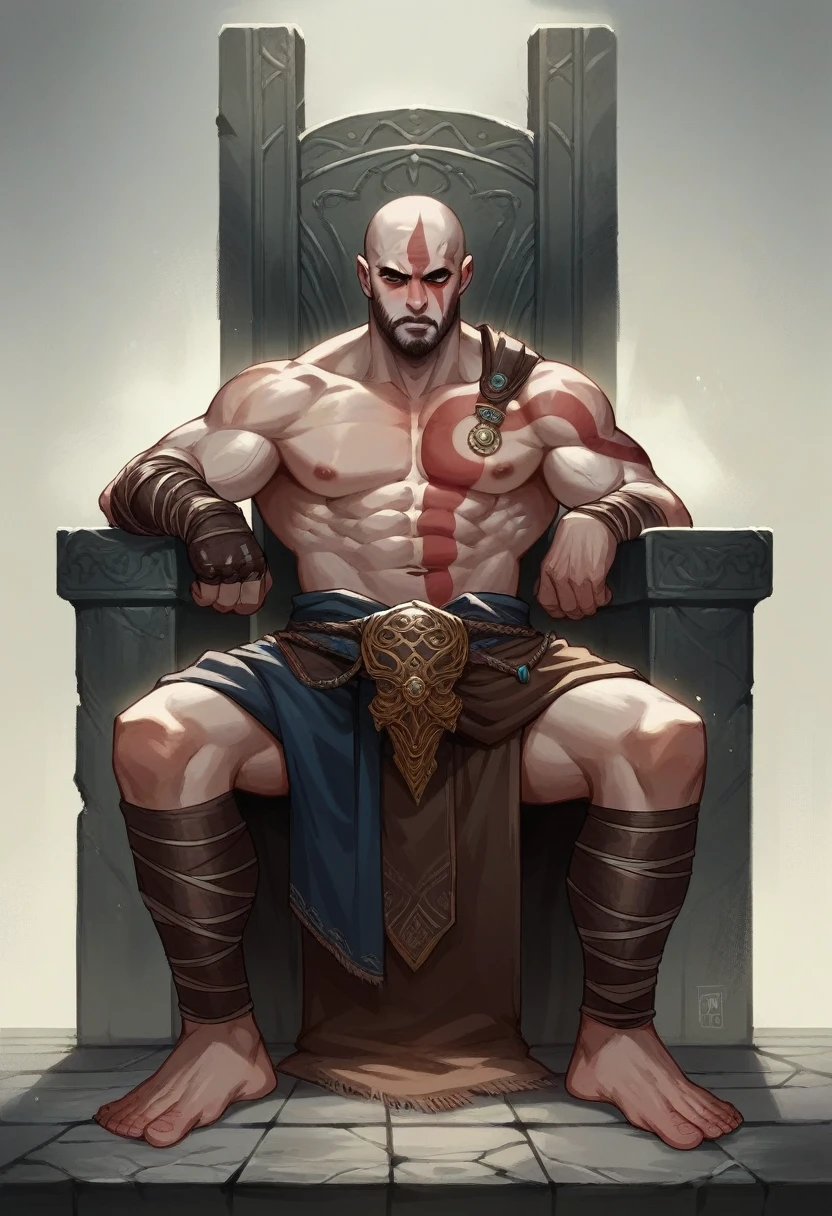 Make Kratos from God of War III sit on a throne and at his feet all the gods he killed