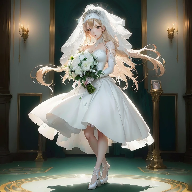 anime - style image of a bride in a white dress and veil holding a bouquet, anime key visual of elegant, cushart krenz key art feminine, official art,  in dress, official anime artwork, official artwork, official character art, high detailed official artwork, today's featured anime still, anime key visual concept art of