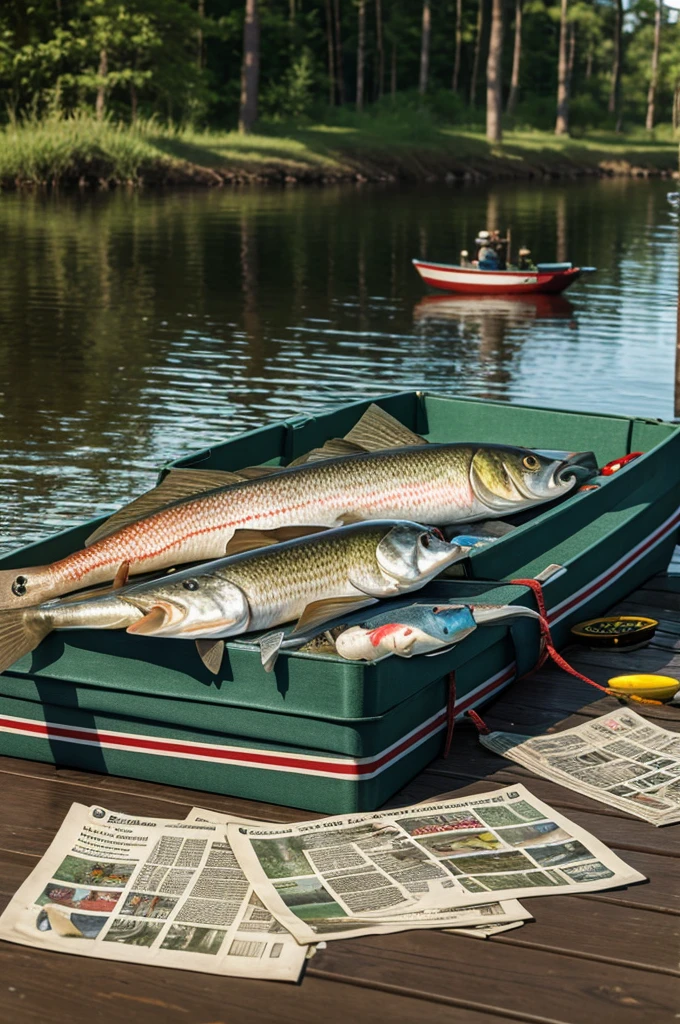 Realistic fishing game image, where the prizes are wrapped in newspaper