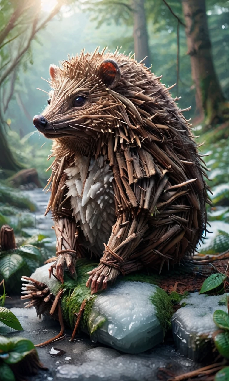 Hedgehog, Sitting in a lush forest, Ice Sticks 