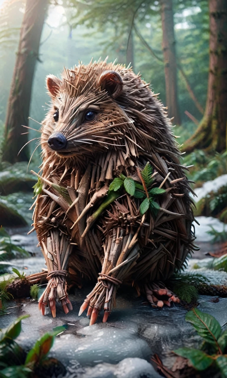 Hedgehog, Sitting in a lush forest, Ice Sticks 