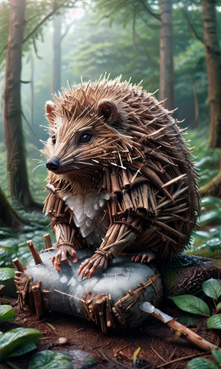 Hedgehog, Sitting in a lush forest, Ice Sticks 