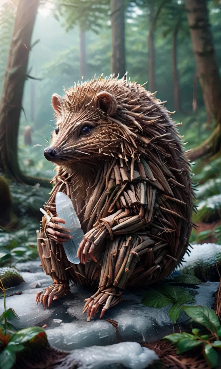 Hedgehog, Sitting in a lush forest, Ice Sticks 