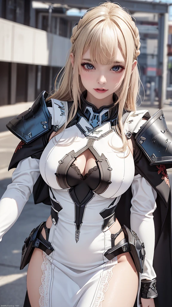 (dynamic porn pose),(leather boots,(asymmetrical mecha armor),(long embroidered white lace dress,see through,lift up the hem of the dress)),(random hairstyle),(Thin type:1.8),(large breasts),(Highest image quality,(8K), Ultra-realistic, Best Quality, High quality, High Definition, high quality texture, high detailing, Beautiful detailed, fine detailed, extremely details CG, Detailed texture, realistic representation of face, masterpiece, presence)
