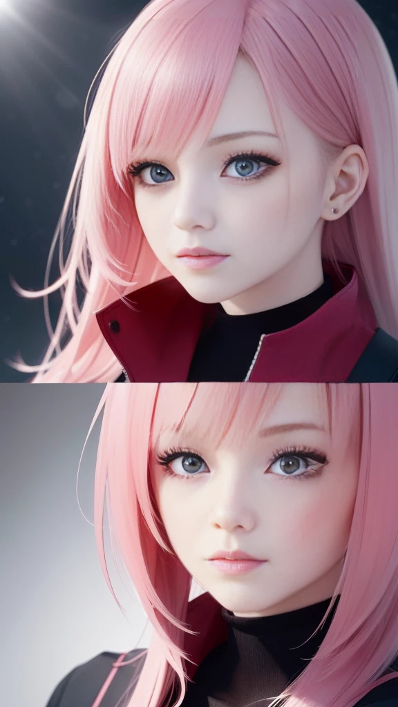 Close-up of two women with pink hair and red jackets, anime realism style, unreal 5. RPG portrait, cgsociety portrait, realistic art style, Smooth anime CG art, Photorealistic anime girl rendering, Realistic anime 3d style, loss draw 1. 0, realistic 3d animation, art germ ; 3d unreal engine, realistic anime art style，The background is space，