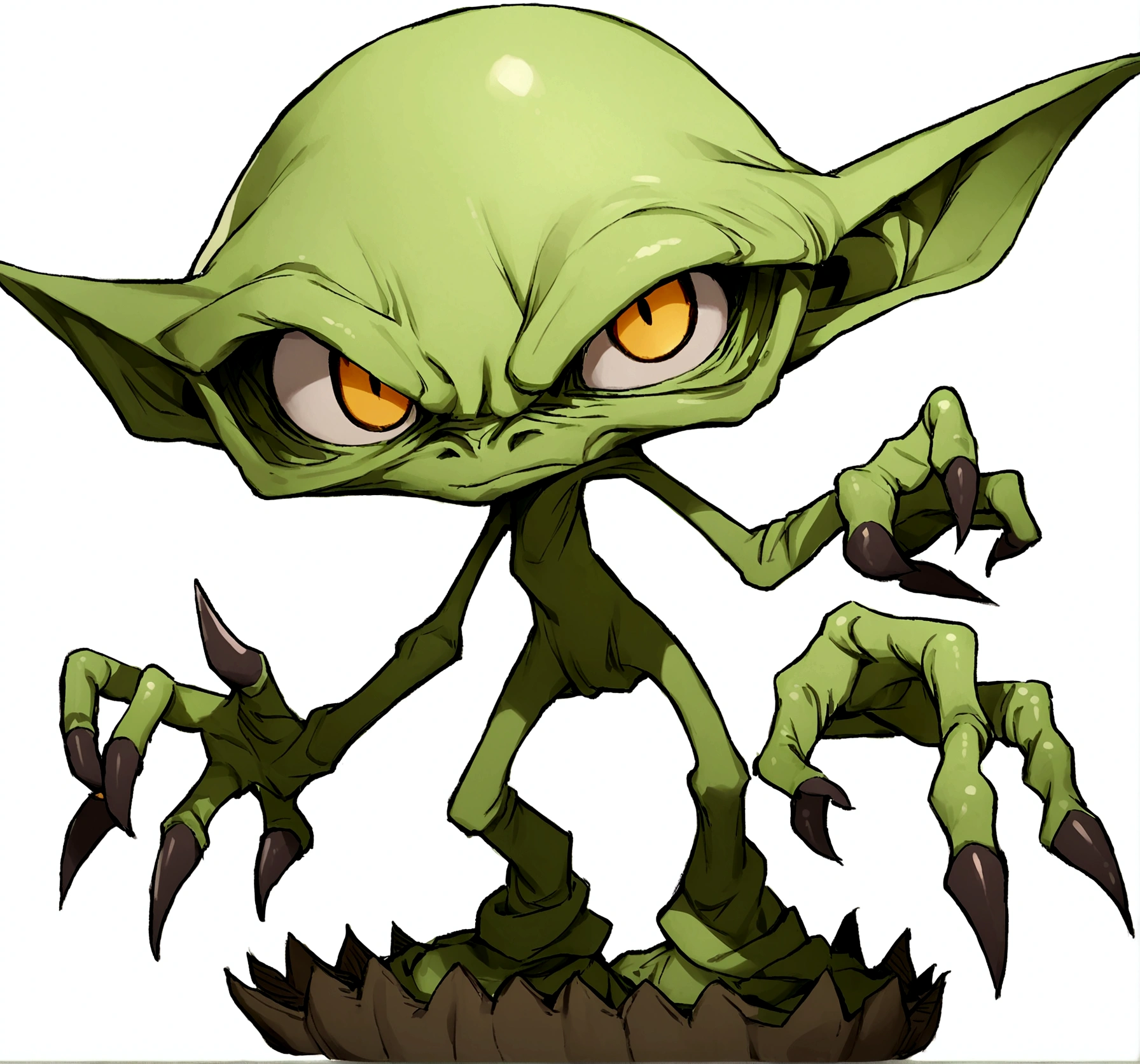 white background one tiny ugly goblins green skinny scary full body wearing cloth around his waist scary high details no background
