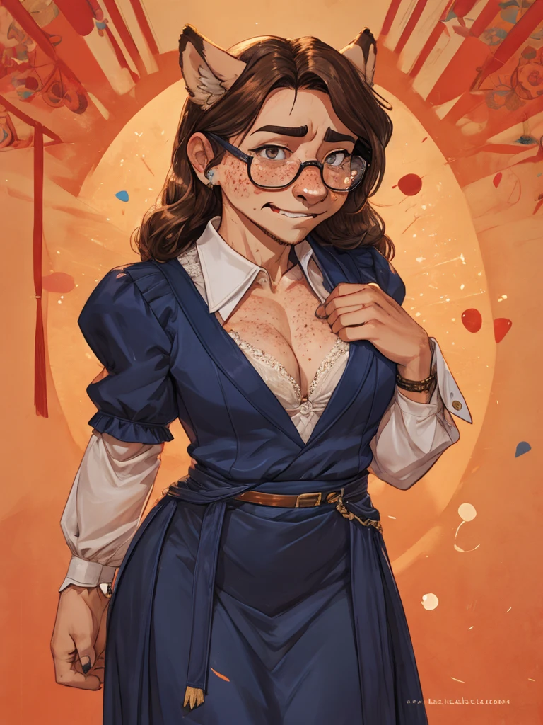 (ugly face female)  , (Freckles on face:0.9)  , Ugly expression , shy geek , perfect beautiful body , Too much exposed skin luxury party dress , clothed erotica , Chest protrusion , Awkward dancing , Itchy groin