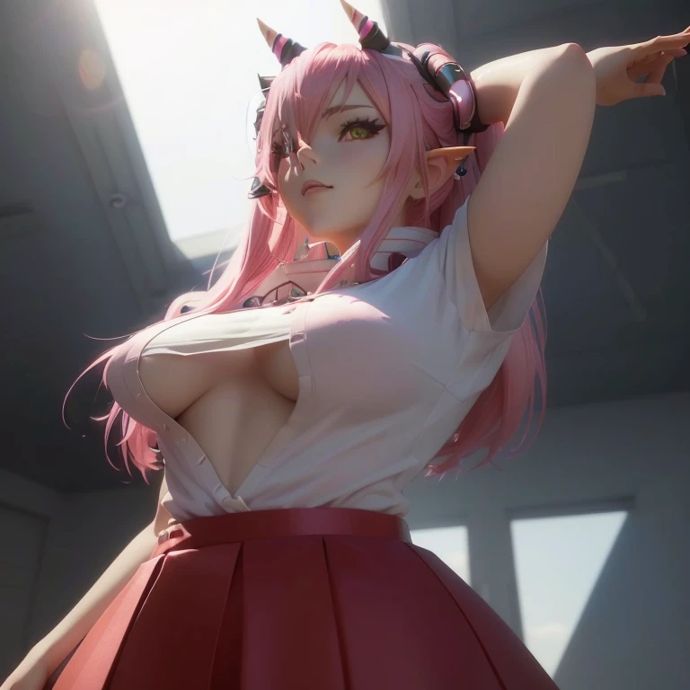 anime girl with pink hair and horns posing for a photo, seductive anime girl, photorealistic anime girl render, realistic 3d anime style, 3d anime realista, hyper realistic anime, soft anime cg art, estilo 3d anime, photorealistic anime, 3d anime, deviantart artstation cgscosiety, advanced anime digital art, beautiful seductive anime woman