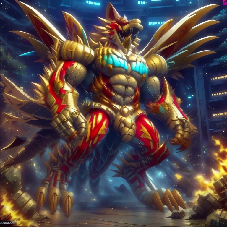(masterpiece. official art. 8k. best quality. detailed full body. full body.)
(situation 1 : dominating The Phoenix Wolf. The Phoenix Wolf is over 1000 meters long. focus GIANT mechanical Muscular The Phoenix Wolf is trampling the car. Looking down.)
(situation 2 :smoke and flames rising from the destruction in the city)
(Additional details 1: Wearing golden Armor. Cape. Helmet. real texture material. whole body shines like metal. emphasizes the muscles. suit fully made of metal.Robotic suit).
(Additional details 1.5: The arms are golden. The lower half of the body is golden. The wolf-shaped helmet has sharp fangs. The whole body is golden. The chest area is also golden. There is a ring above the head.).
(Additional details 2: Detailed head. Detailed Body. Detailed abs. gigantic muscles. HYPER MUSCLES. Gigachad Muscular. big muscle. pecs. triceps. traps. unusually developed muscular body. body full of huge muscles. showing off muscles. pectorales enormes. Exaggeratedly huge muscles. huge muscles. long legs.).
(Additional details 3: Spread wings. It has wings. The claws are sharp. Sharp teeth.). He is laughing defiantly. The claws are sharp. Sharp teeth.).
(Additional details 3.5 : nj5furry, He is laughing defiantly. medieval armor.).
(Additional details 4: golden dick, golden cock, golden hyper penis. hyper golden penis. big penis)
Armored Flazzard. The armor is like dragon scales..