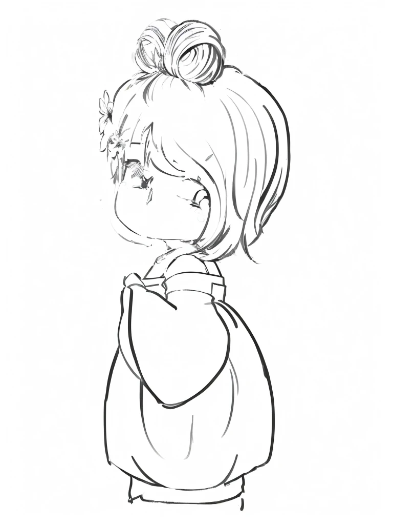 Drawing of a girl with a flower in her hair, clean Line Art, simple Line Art, thick Line Art, intense Line Art, perfect Line Art, Line Art, Clear anime silhouette, Crying and stretching out arms, Line Art!!, extremely fine ink Line Art, With a sad expression, heavy Line Art, thick black Line Art, variable Line Art