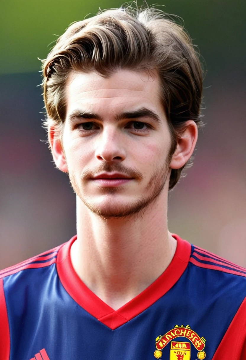Crie Andrew Garfield, English football player, who plays on the left wing, and who wears shirt number 7, At the age of 20, the player transferred from Arsenal to Manchester United, also from England in 2003