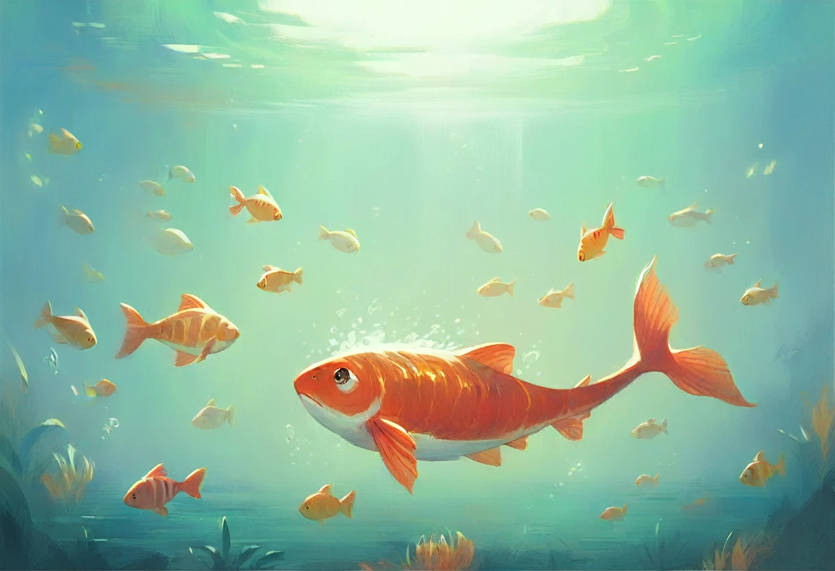 Goldfish swimming in a fishbowl, cool, gorgeous ((masterpiece, best quality, 8K))
